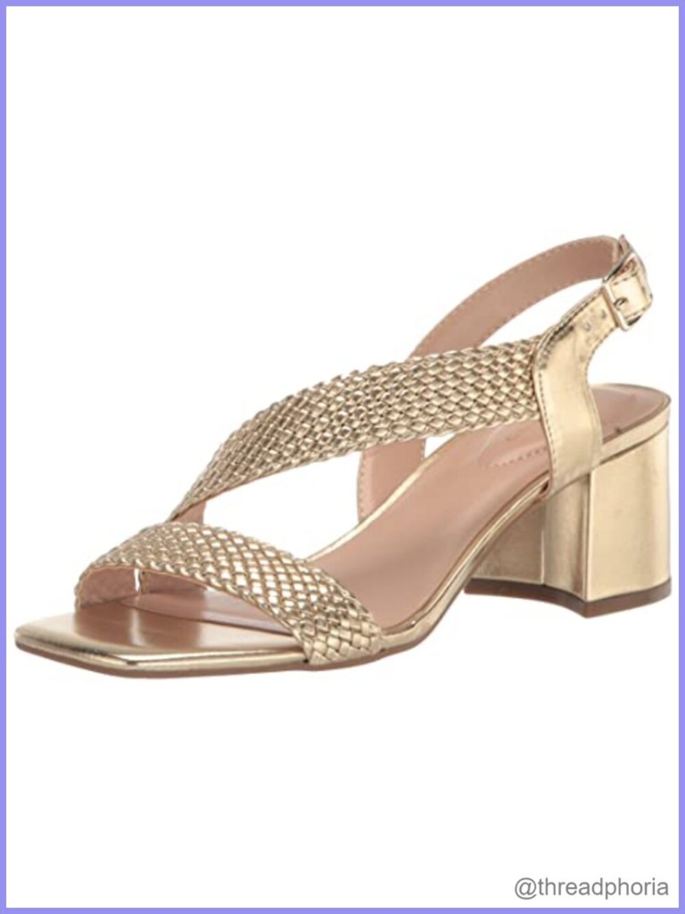 Woven Band Slip On Block Heel Slingback Sandal Embellished